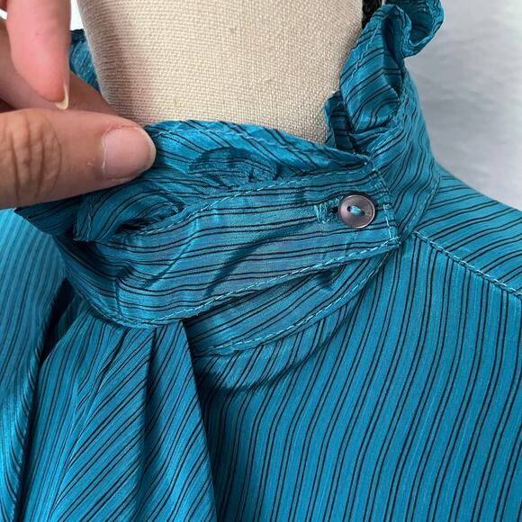 Vtg 80s Jonathan Martin Ruffle Neck Womens Top Sz 11/12 Coquette Secretary Retro - Picture 3 of 13